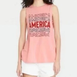 Isaac Morris America Graphic Repeat Muscle Tank Top in  Coral Size XL